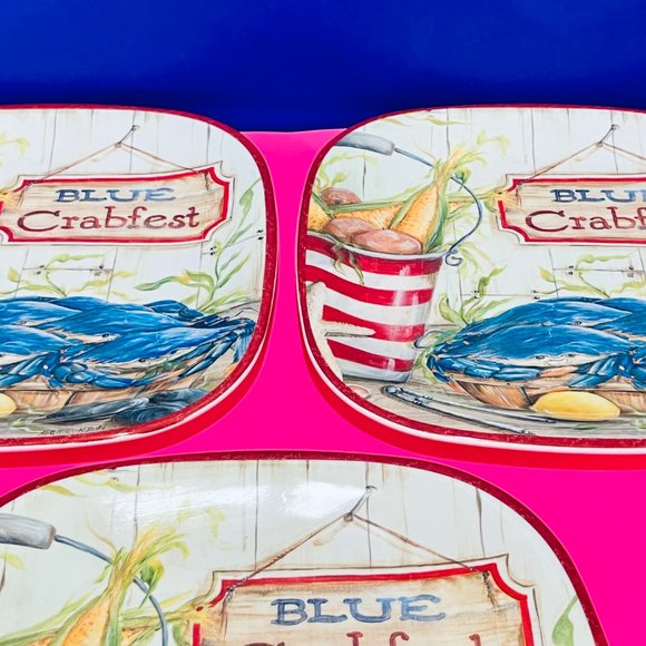 NEW… Set of Three Blue Crabfest Plates, Certified International ~ Kate McRostie - Picture 3 of 13
